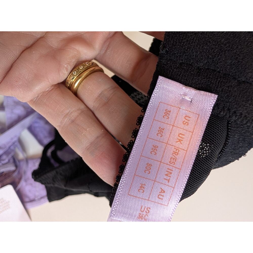 Savage x Fenty lot Of 2 Flocked Logo Unlined Demi Bra Black Purple sz 36C - Picture 4 of 5